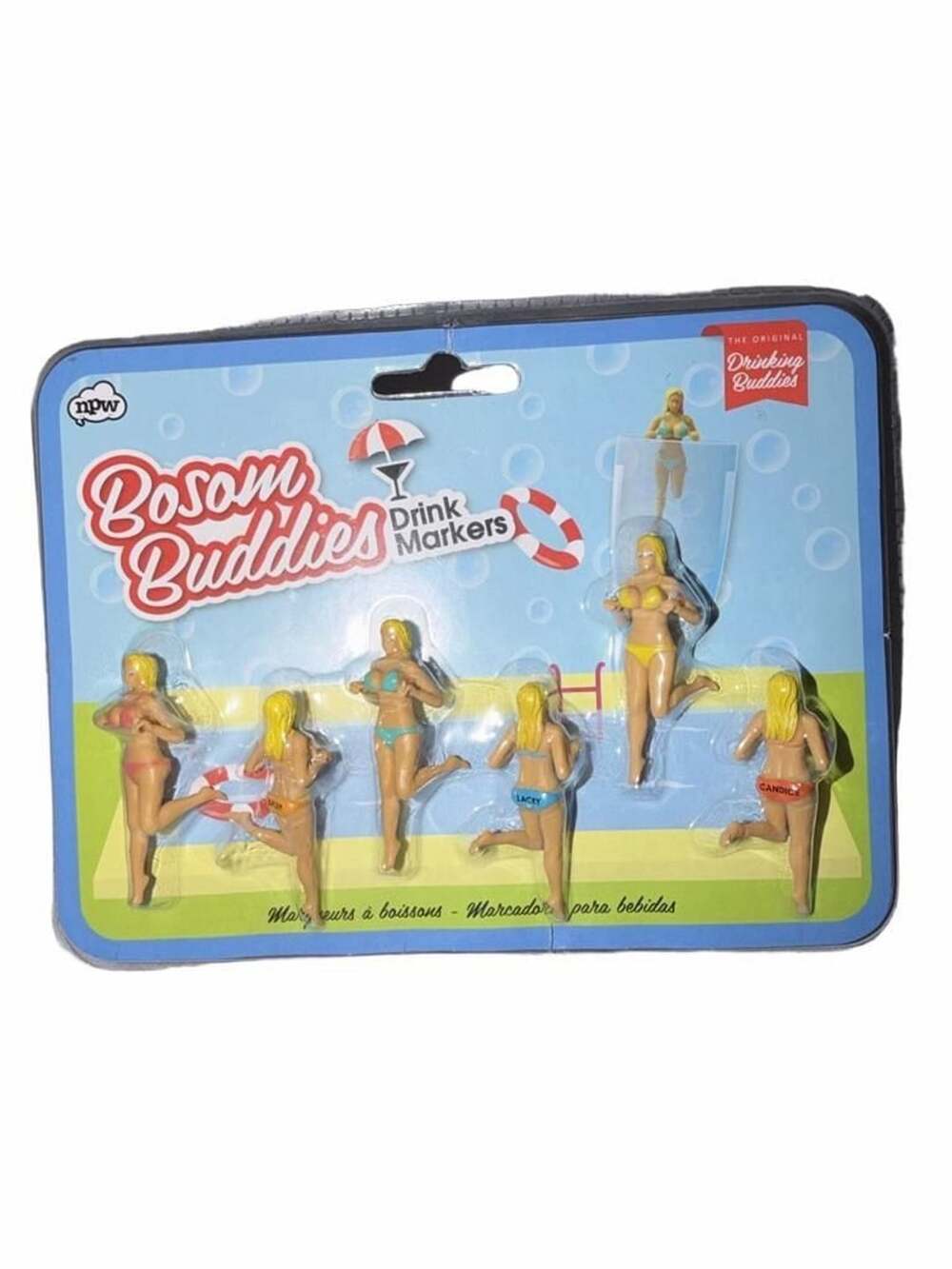 NPW Bosom Buddies Drink Markers Bikini Models Novelty Wine Glass Charms Set